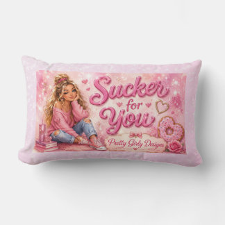 Pretty In Pink Girly Girl Trendy Sucker for You Lumbar Pillow