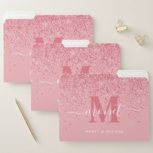 Pretty in Pink Glitter Glam Monogram Stylish Name File Folder
