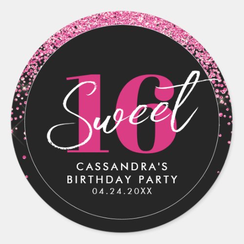 Pretty in Pink Glitter Glam Sweet Sixteen Classic Round Sticker