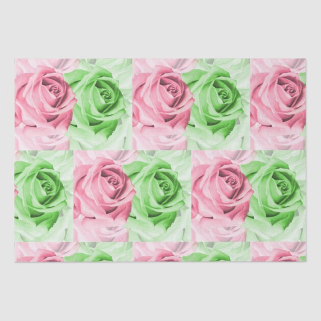 Pretty in Pink & Green Rose Tissue Wrap Tissue Paper (Front)