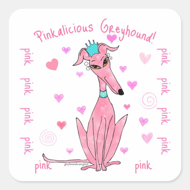 Pretty In Pink Greyhound Party Favor Square Sticker (Front)