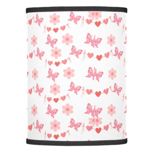 Pretty In Pink Heart Flowers And Butterflies Lamp Shade