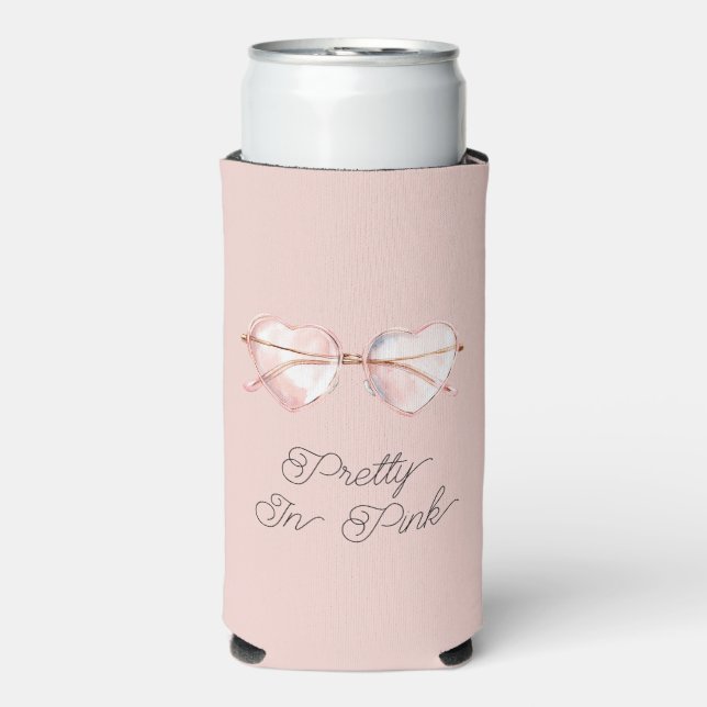 Pretty in Pink Heart Sunglasses  Seltzer Can Cooler (Seltzer Front)