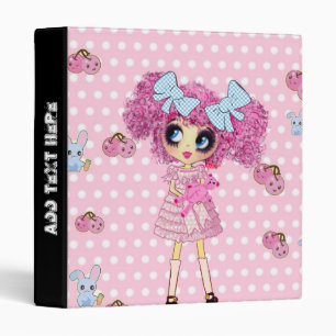 Pretty in Pink Kawaii Girl PinkyP 3 Ring Binder