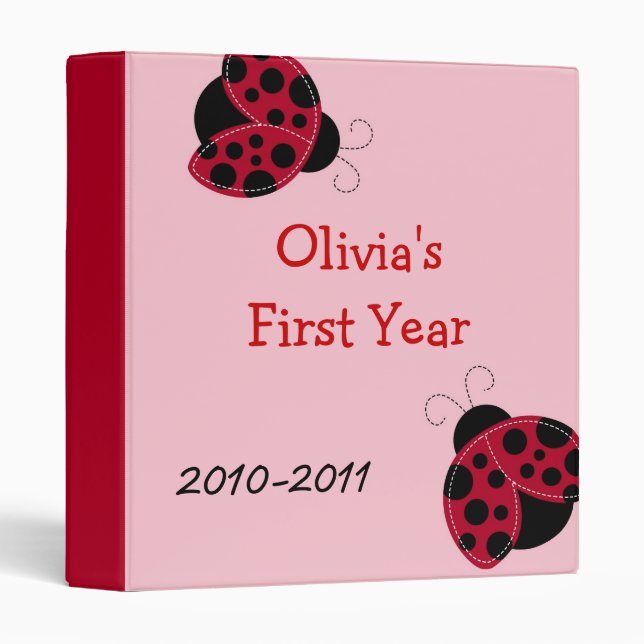 Pretty in Pink Ladybug Baby Photo Album Scrapbook 3 Ring Binder (Front/Spine)