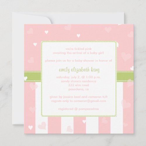 Pretty in Pink Little Hearts baby shower Personalized Invites