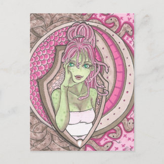 Pretty in Pink Medusa Fantasy Art Nouveau Portrait Postcard