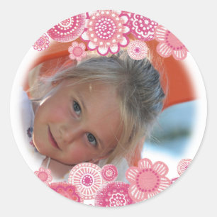 Pretty in Pink Painted Girls Photo Cupcake Topper Classic Round Sticker