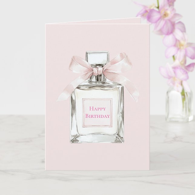 Pretty in Pink Perfume Bottle Bow Birthday Card (Orchid)