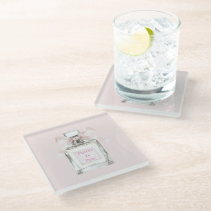 Pretty in Pink Perfume Bottle Bow Glass Coaster