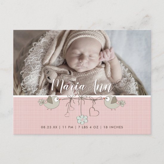 Pretty In Pink Photo Birth Announcement Postcard