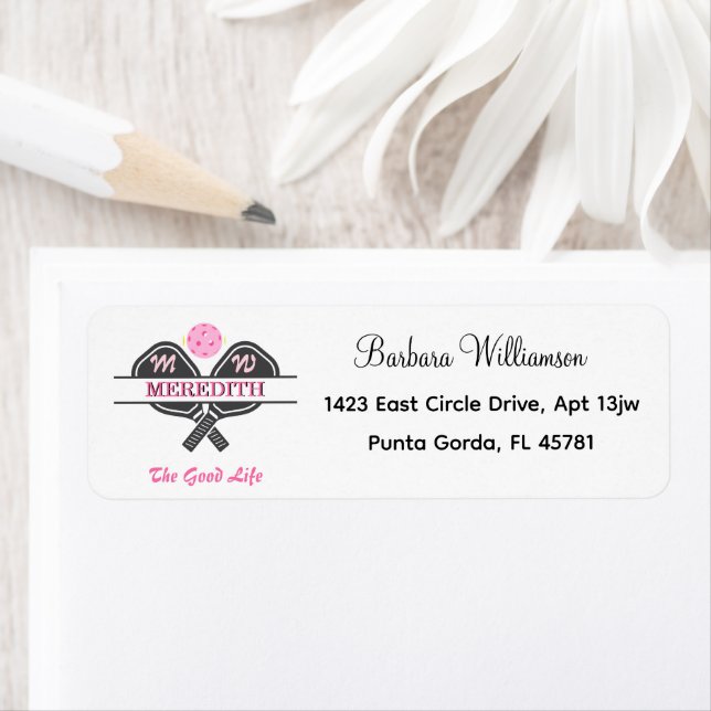 Pretty in Pink Pickleball Gal Initial Address Label (Insitu)