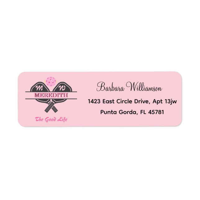 Pretty in Pink Pickleball Gal Initial Name   Label (Front)