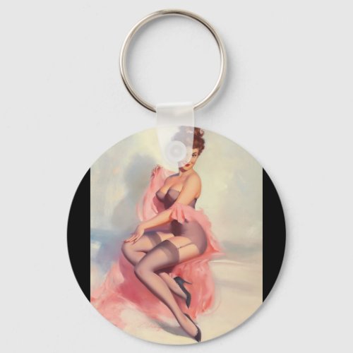 Pretty in Pink Pin Up Art Keychain