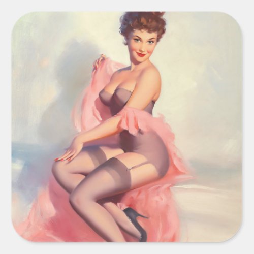 Pretty in Pink Pin Up Art Square Sticker