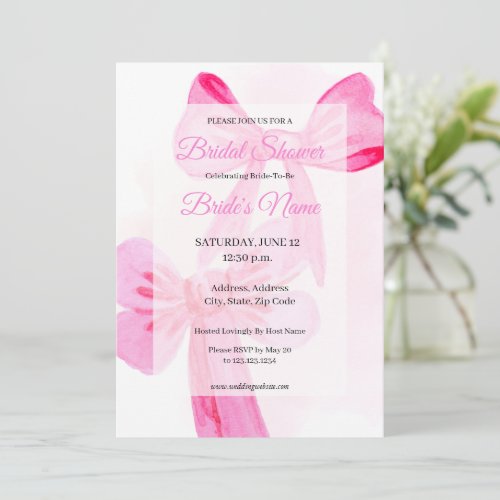 Pretty in Pink Pink Bow Bridal Shower Invitation