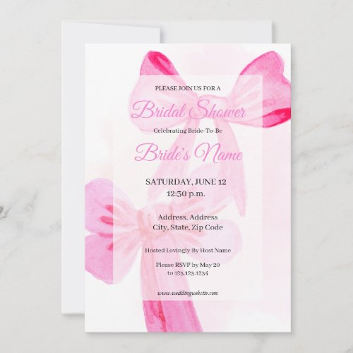 Pretty in Pink Pink Bow Bridal Shower Invitation