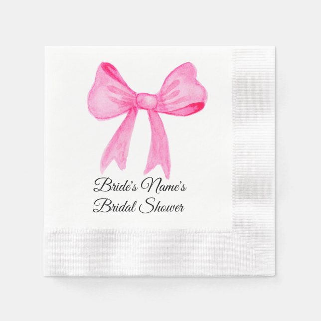 Pretty in Pink Pink Bow Bridal Shower Invitation Napkins (Front)