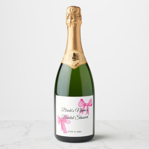 Pretty in Pink Pink Bow Bridal Shower Invitation Sparkling Wine Label