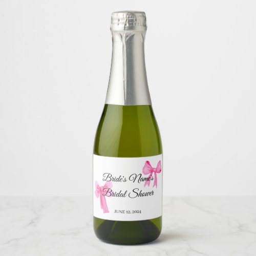 Pretty in Pink Pink Bow Bridal Shower Invitation Sparkling Wine Label