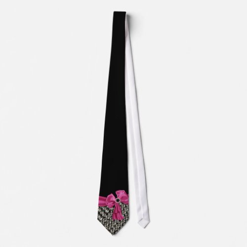 Pretty in Pink Rhinestone  Bow Neck Tie