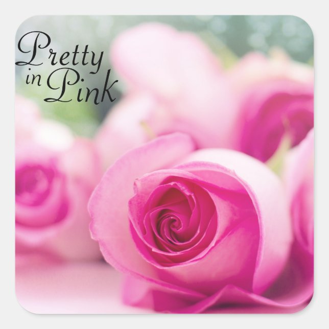 Pretty in Pink Rose Square Sticker (Front)