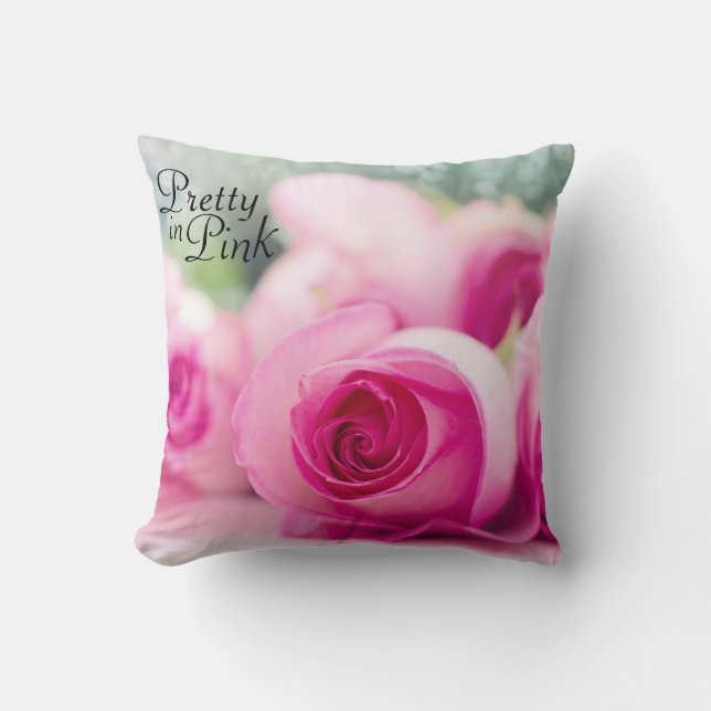 Pretty in Pink Roses Throw Pillow (Front)