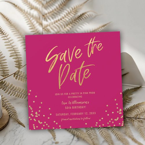 Pretty in Pink Save the Date Gold Glitter