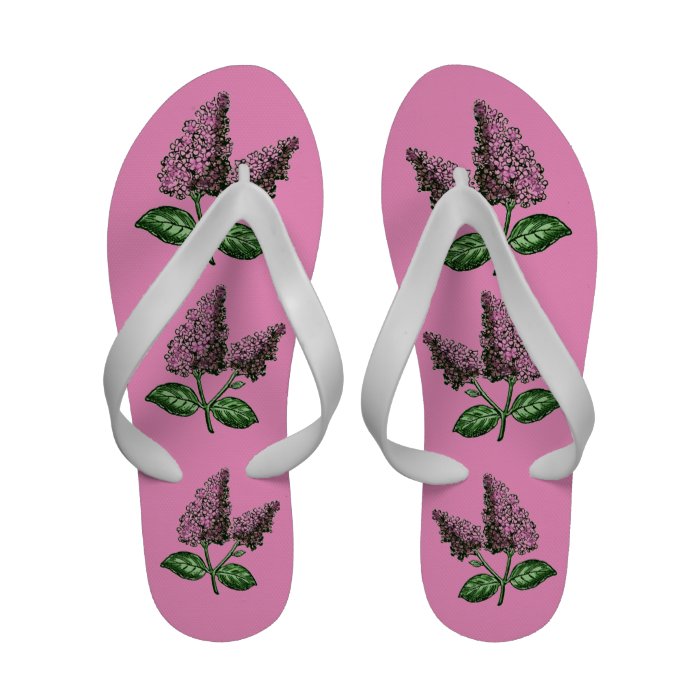 Pretty in Pink Summer Lilac Flower Bloom Stem Flip Flops