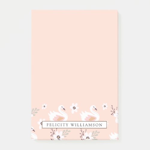 Pretty In Pink Swan  Floral Pattern Post_it Notes