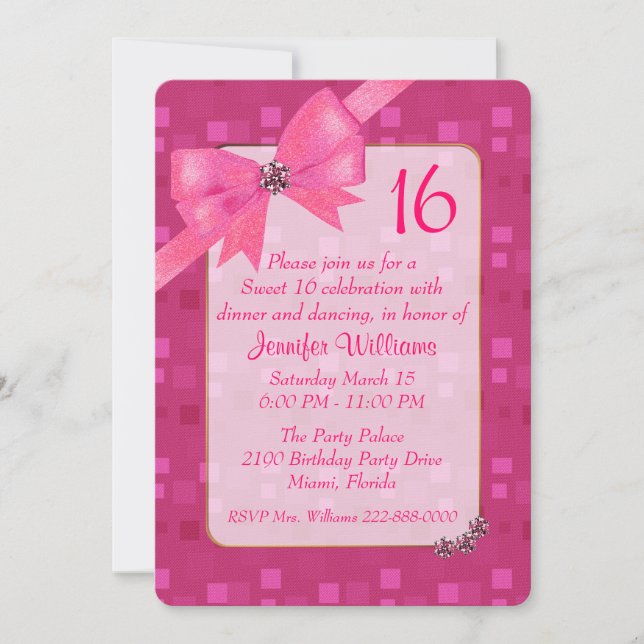Pretty In Pink Sweet 16 Birthday Party Invitation (Front)