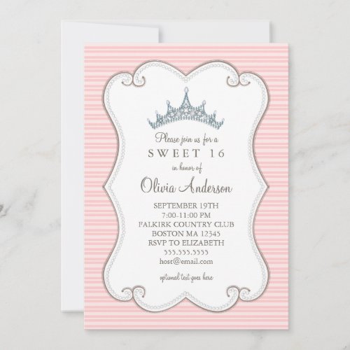 Pretty in Pink Sweet 16 Birthday Tiara Invitation