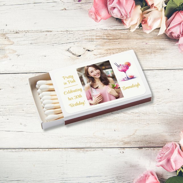 Pretty in Pink Theme Cocktail 30th Birthday Matchboxes (Creator Uploaded)