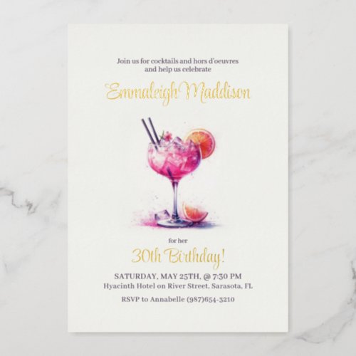 Pretty in Pink Theme Cocktail Birthday Foil Invitation