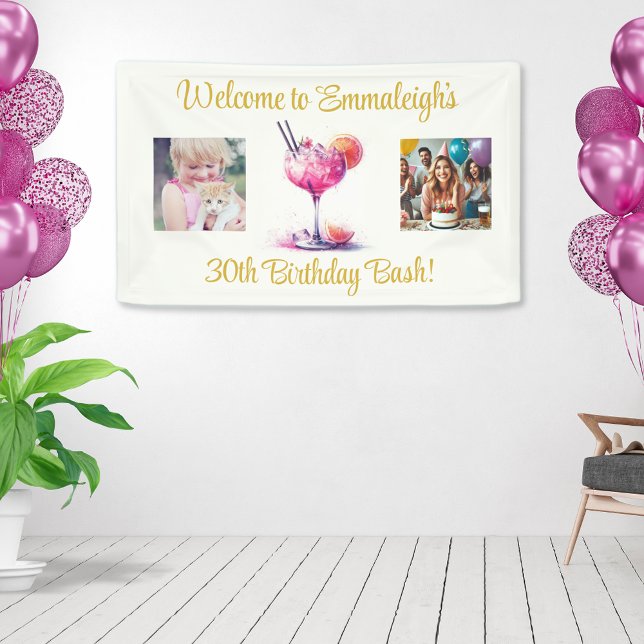 Pretty in Pink Themed Cocktail 30th Birthday Banner (Creator Uploaded)