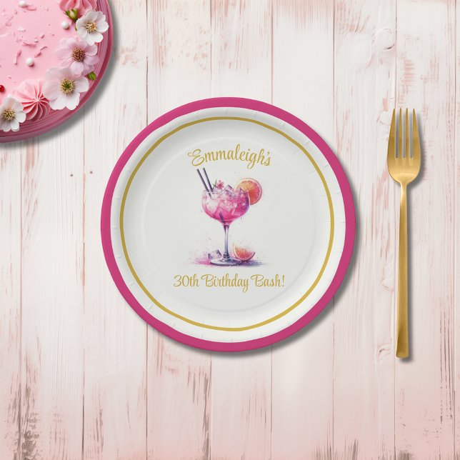 Pretty in Pink Themed Cocktail Birthday Paper Plates (Creator Uploaded)
