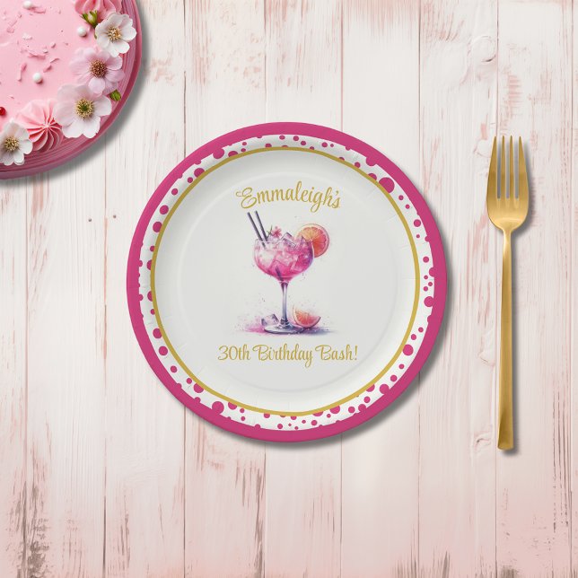 Pretty in Pink Themed Cocktail Birthday Paper Plates (Creator Uploaded)