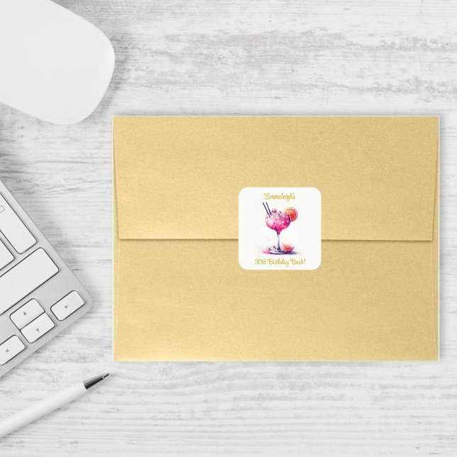 Pretty in Pink Themed Cocktail Birthday Square Sticker (Creator Uploaded)