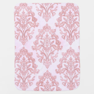 Pretty in Pink Victorian Damask Watercolor Pattern Baby Blanket