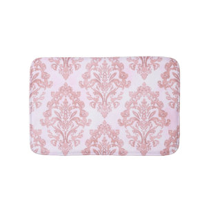 Pretty in Pink Victorian Damask Watercolor Pattern Bath Mat