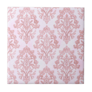Pretty in Pink Victorian Damask Watercolor Pattern Ceramic Tile