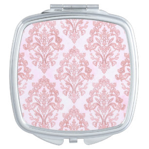 Pretty in Pink Victorian Damask Watercolor Pattern Compact Mirror