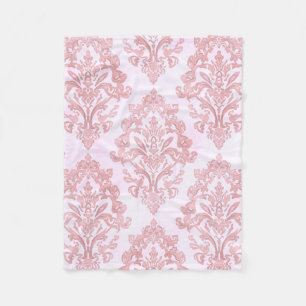 Pretty in Pink Victorian Damask Watercolor Pattern Fleece Blanket