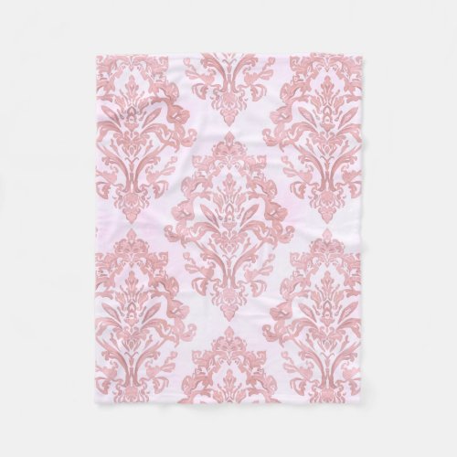 Pretty in Pink Victorian Damask Watercolor Pattern Fleece Blanket