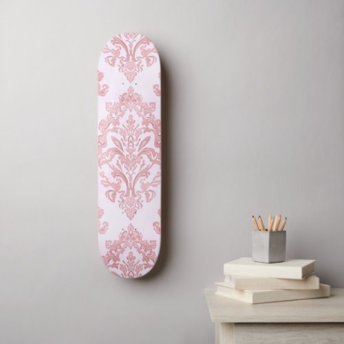 Pretty in Pink Victorian Damask Watercolor Pattern Skateboard