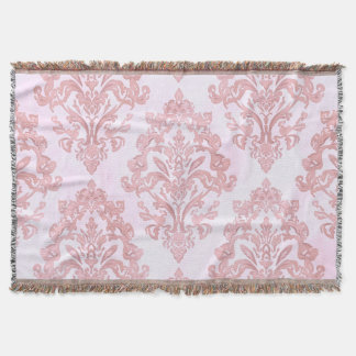 Pretty in Pink Victorian Damask Watercolor Pattern Throw Blanket