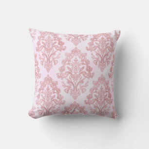 Pretty in Pink Victorian Damask Watercolor Pattern Throw Pillow