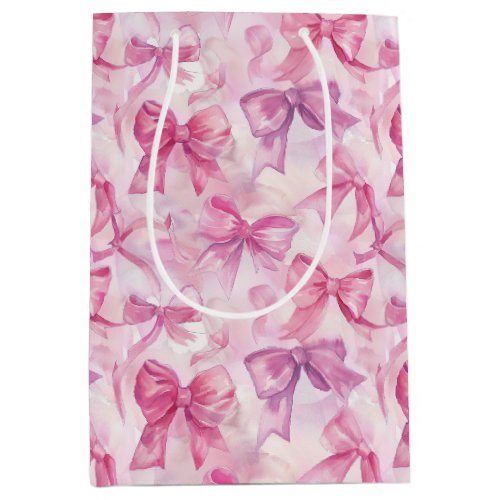 Pretty In Pink Watercolor Bows Medium Gift Bag