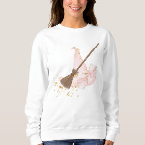 Pretty In Pink Witch Hat and Broom, Sweatshirt
