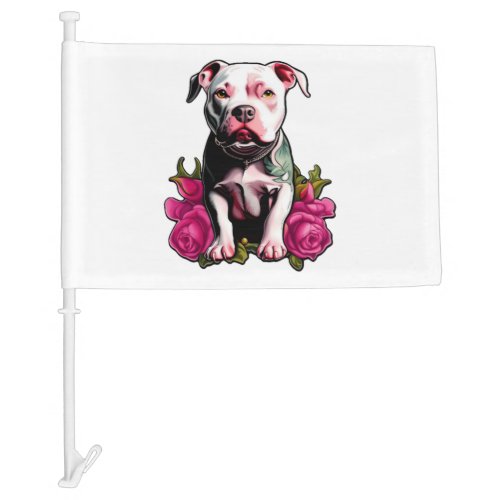 Pretty in Pittbull Pink Rose Tattoo Style Graphic  Car Flag